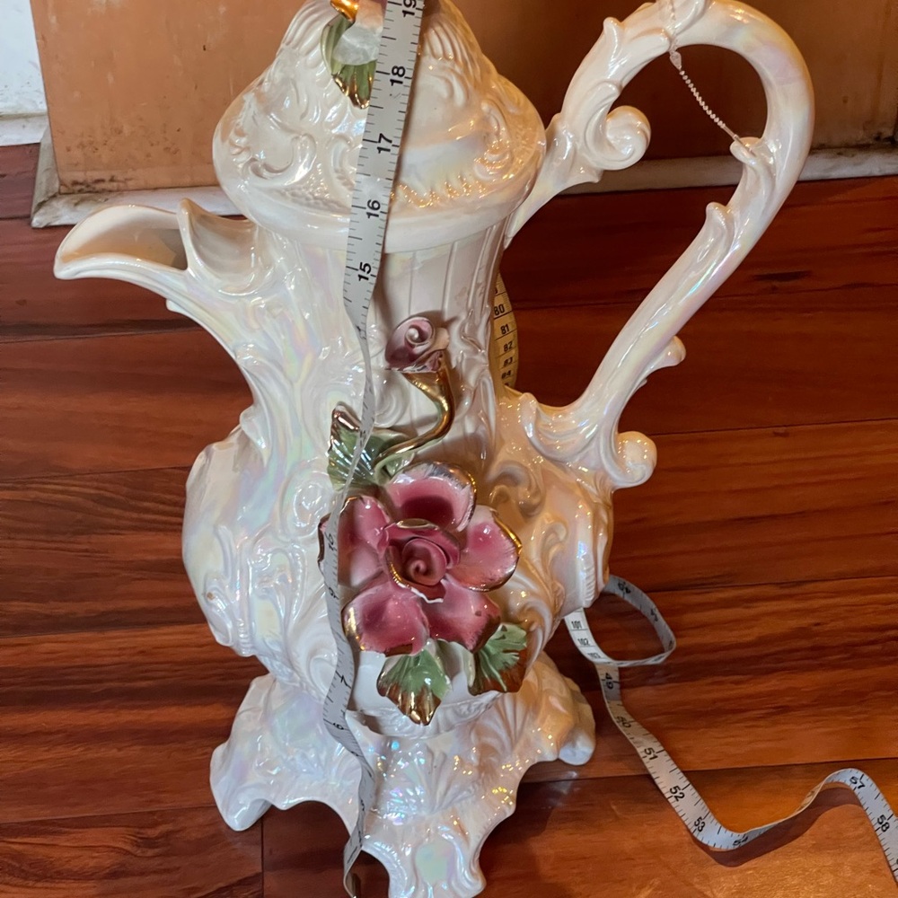 FAB RARE Vtg 18 3/4”T CAPODIMONTE covered footed pitcher